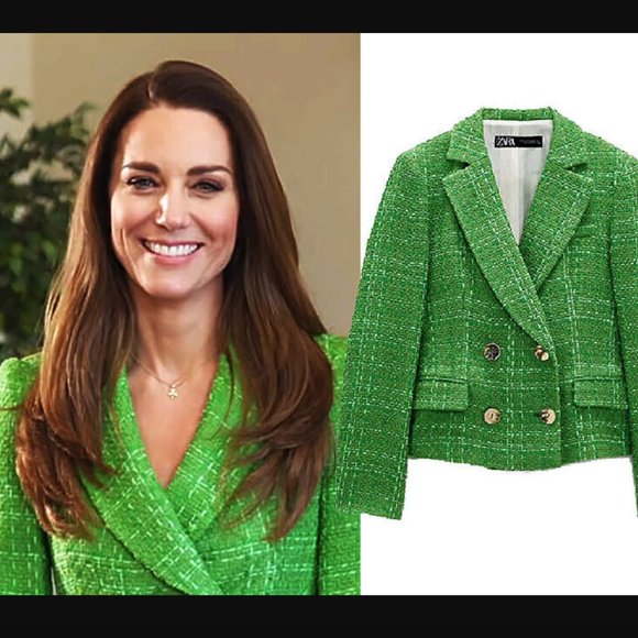 ZARA NEW GREEN TEXTURED TWEED Short BLAZER  3051/606 Kate Middleton SIZE S - Picture 1 of 10